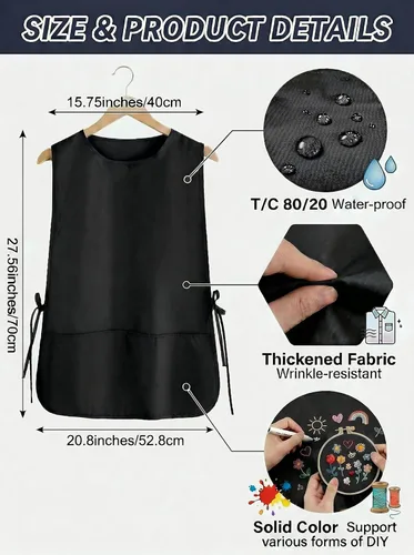 Miniatura 3 de TFTAFAN Delantal Cobbler Unisex Impermeable Delantal con 2 Bolsillos Profundos Art Smock para Pintar Limpieza Artiest Delantal Trabajo Cocina Negro