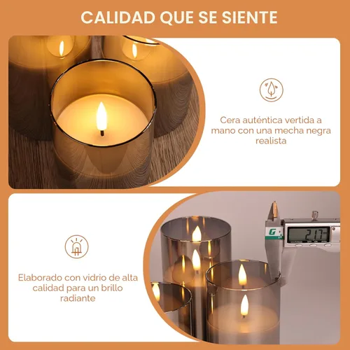 Miniatura 6 de Eywamage Juego de 3 velas LED sin llama de cristal gris ahumado con control remoto, parpadeantes que funcionan