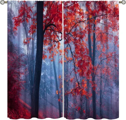 Miniatura 12 de Cortinas de ventana de cascada 3D, paisaje natural, cascada junto al lago, estampado de bosques verdes, decoración del hogar, dormitorio, sala