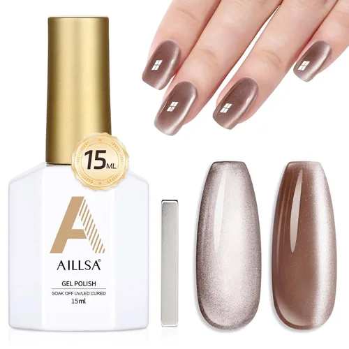 Miniatura 17 de AILLSA - Esmalte de uñas de gel Cat Eye color nude con glitter de cristal, esmalte de uñas de vidrio con destellos, brillo reflectante translúcido