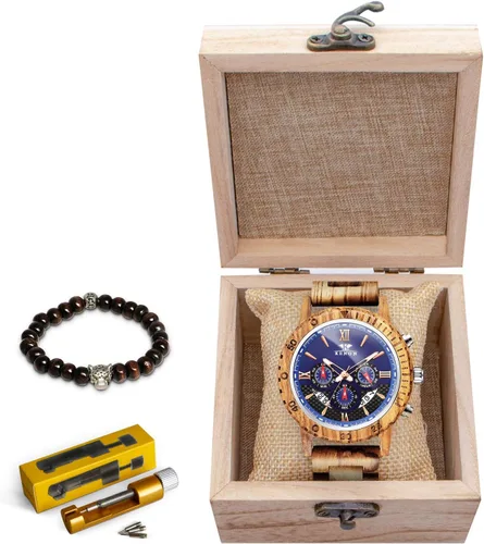 Miniatura 6 de Relojes de madera grabados personalizados, de lujo, analógicos, de cuarzo, con fecha, cronógrafo, multifuncional, de madera, para hombres