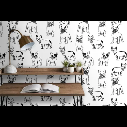Miniatura 9 de Papel tapiz de grado comercial Swatch – Bulldog francés Negro Blanco Perros Frenchie Monocromo Lindo Cachorro Tradicional Papel pintado por