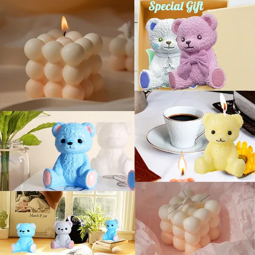 Miniatura 6 de Molde de silicona de oso de peluche 3D de burbujas y bolas superpuestas 3D con soportes para agujas de vela para decoración de mesa de jabón de vela