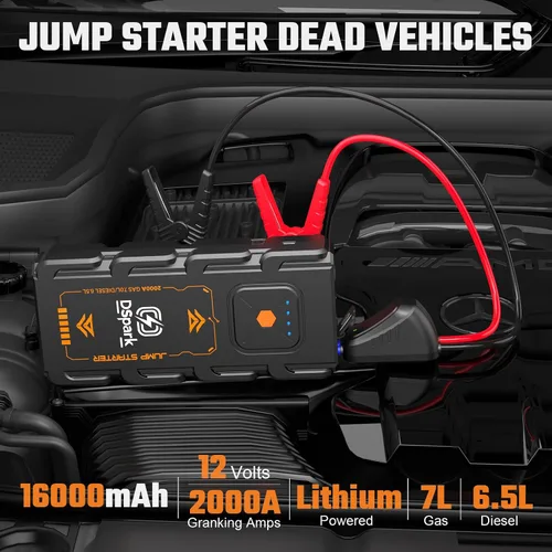Miniatura 2 de Arrancador de coche compacto de 2000 A, ultra portátil y seguro para principiantes, para hasta 7.0 L de gasolina/6.5 L de diésel, caja de salto
