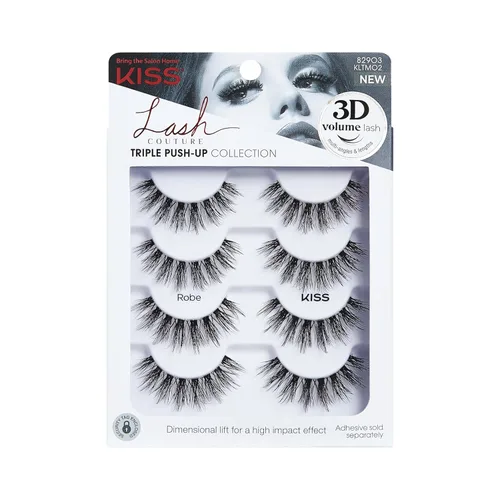 Miniatura 10 de KISS Pestañas postizas Triple Push-Up, 'Babydoll', de 0.47 a 0.55 pulgadas, incluye 4 pares de pestañas postizas, fáciles de aplicar, racimos