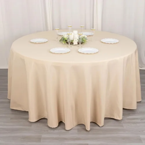 Miniatura 2 de Balsa Circle Manteles redondos color beige de 120 pulgadas de tela de alta calidad, manteles de tela para bodas, fiestas, recepción, banquetes
