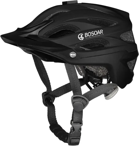 Miniatura 13 de Casco de bicicleta de montaña Bosoar, casco de ciclismo para adultos con soporte para cámara y visera desmontable para hombres, mujeres y jóvenes