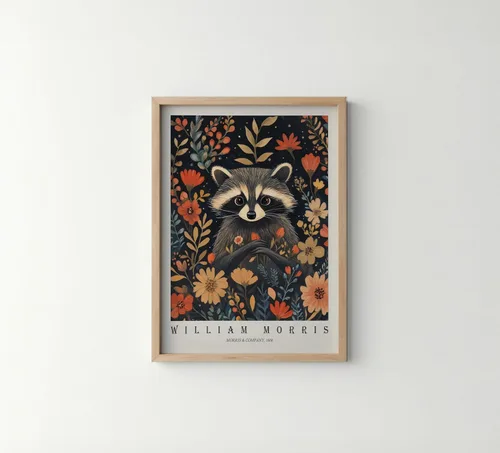 Miniatura 46 de Póster con impresión artística de gato negro, estilo William Morris, floral retro de mediados de siglo, botánico, victoriano, Academia oscura