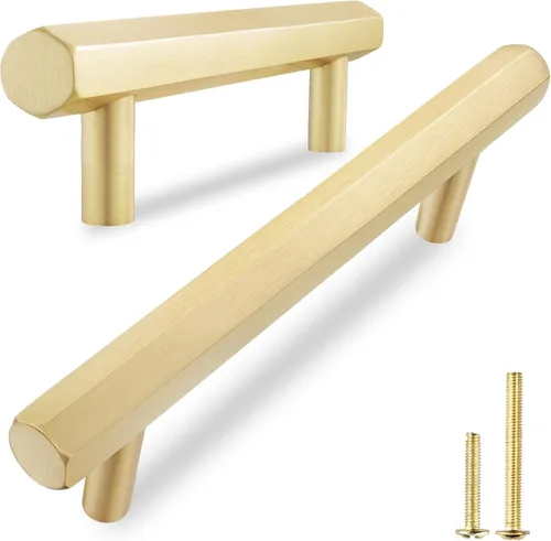 Miniatura 10 de QOGRISUN Paquete de 5 perillas de latón macizo para cajones hexagonales, manijas de un solo agujero, adecuadas para herrajes de cocina, baño, cómoda