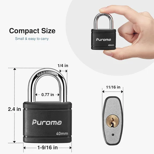 Miniatura 2 de Puroma Candado con llave con 2 llaves iguales, cerradura de casillero de 7/8 pulgadas, cerraduras de alta resistencia para puerta, cerrojo, caja