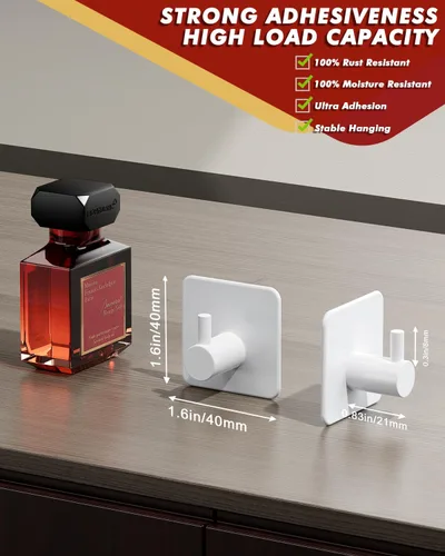 Miniatura 9 de Auxmir Ganchos adhesivos resistentes de 22 libras (máx.), paquete de 5 toalleros autoadhesivos sin daños, acero inoxidable para abrigo, impermeable