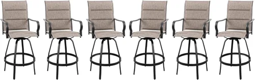 Vongrasig 6 Sillas Giratorias de Bar para Patio Exterior, Taburetes de Bar Altos con Textil Acolchado Tipo Cabestrillo para Todo Clima, Juego de