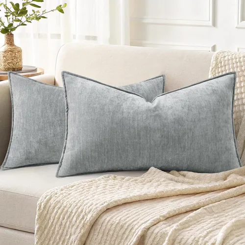 Miniatura 43 de decorUhome - Fundas de Cojín para Sofá 16x16 pulgadas Set de 2, Decorativas Suaves Euro Neutras de Felpilla con Diseño Elegante, Aqua Haze