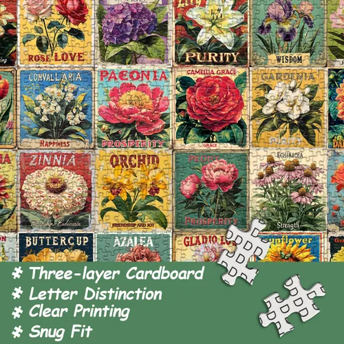 Miniatura 5 de Rompecabezas vintage de flores para adultos de 1000 piezas, rompecabezas de arte único y hermoso collage floral, con temática de plantas