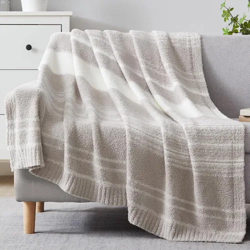Miniatura 48 de WRENGONGE - Manta a rayas de color caqui, suave, acogedora, mullida, cálida, para sillón, sofá, cama o viajes, ligera, 50 x 70 pulgadas, regalo