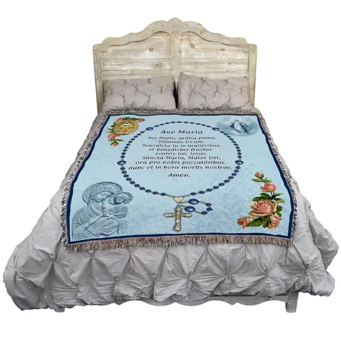 Miniatura 2 de Pure Country Weavers Manta de oración con rosario de Ave María latina, regalo religioso católico, manta tejida de algodón, fabricada en los Estados