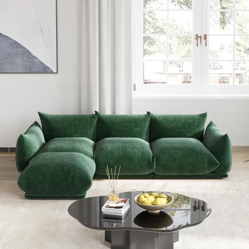 Miniatura 12 de Sofá de nube de asiento profundo de 77 pulgadas, moderno sofá modular de chenilla, sofá modular de 2 asientos con cojines gruesos de felpa y otomana