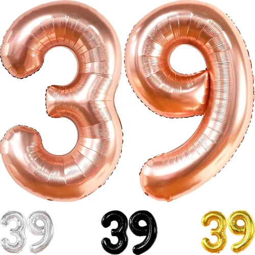 KatchOn, Globos grandes del número 39, color negro, 40 pulgadas, globos de números 39, decoraciones de cumpleaños de 39 para hombres, globos de