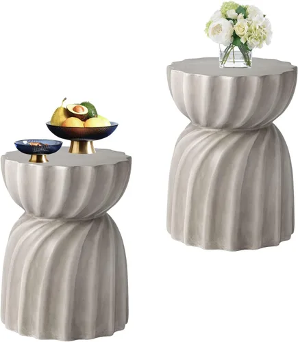 Miniatura 21 de HOMPUS Mesa auxiliar de hormigón para exteriores, mesa auxiliar redonda MgO para patio, taburete de jardín ligero para uso en interiores, patio