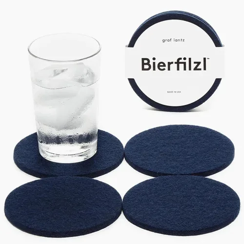 Miniatura 35 de Graf Lantz - Juego de 4 posavasos redondos de lana de merino Bierfilzl - Negro (círculos de 10 cm) - Absorbe el 30% del peso - Lana alemana