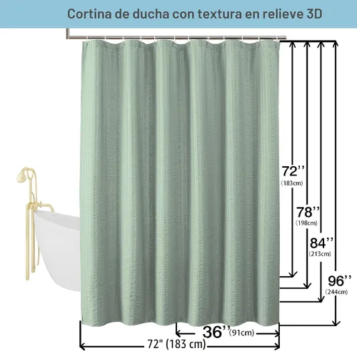 Miniatura 8 de Aiyufeng Moga - Cortina de ducha verde salvia, cortinas de ducha texturizadas en relieve 3D para baño, cortina de baño de tela de poliéster de lujo