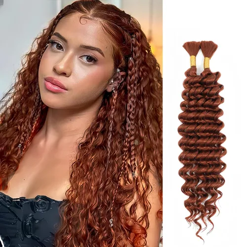 Miniatura 17 de Mezcla de cabello humano trenzado sintético bohemio para trenzar, 16 pulgadas de onda profunda a granel para trenzas bohemias, 2 piezas de cabello 1b