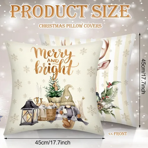 Miniatura 2 de Ganeen Juego de 12 fundas de almohada navideñas de 18 x 18 pulgadas, decoración de acuarela, muñeco de nieve, ciervo, guantes, patines, camiones