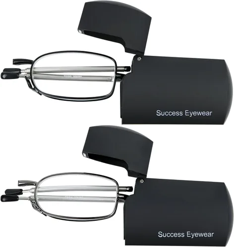 Miniatura 2 de Success Eyewear 2 pares de lentes de lectura negros y plomizo compactos para lectura plegables unisex con estuche incluido Paquete: Conjunto