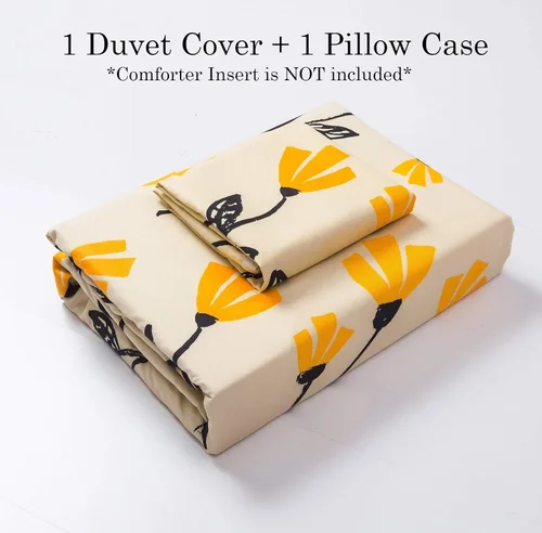 Miniatura 5 de DaDa Bedding - Juego de funda de edredón floral de flores amarillas, naranja dorado, tulipanes brillantes, flores de jardín botánico, marfil, beige