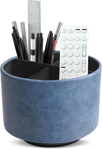 Miniatura 22 de Organizador Redondo de Cuero para Suministros de Arte, Soporte para Control Remoto, Rotación de 360 Grados, Soporte Multifuncional para Lápices