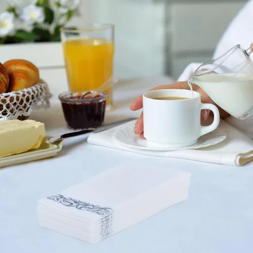 Miniatura 4 de JOLLY CHEF 100 toallas de mano desechables, suaves y absorbentes, servilletas para cena con sensación de lino, elegantes toallas de papel Plateado