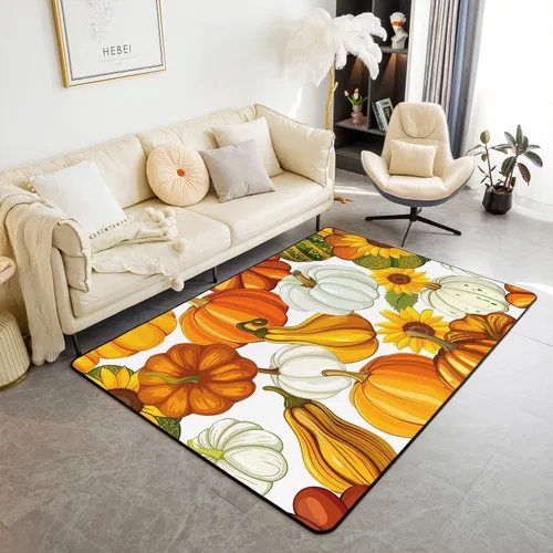 Miniatura 9 de Bonita alfombra de pavo de 3 x 5 para niños y niñas, alfombra de cosecha de Acción de Gracias, alfombra de decoración de otoño antideslizante