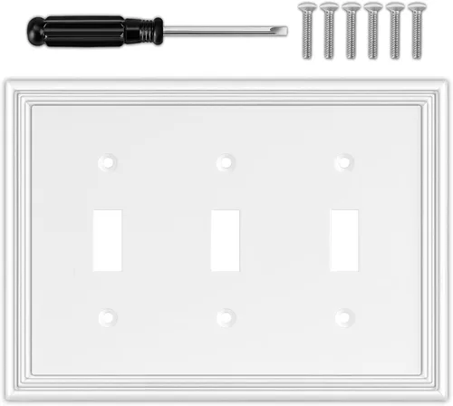 Cubiertas decorativas blancas para interruptores de luz de triple palanca para placas de pared, cubiertas de placas de interruptor de material