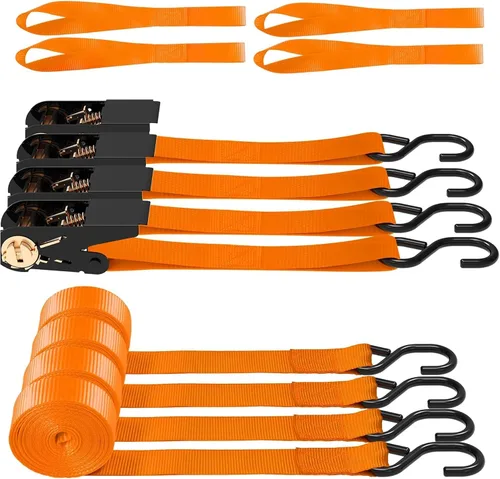 Miniatura 10 de AWELCRAFT Paquete de 4 correas de trinquete, correas de trinquete de 1 pulgada x 15 pies, resistencia a la rotura de 1500 libras con gancho en S, 4