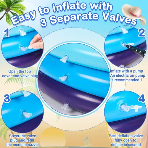 Miniatura 5 de VioraWhite Paquete de 6 piscinas inflables para niños pequeños de 34 x 10 pulgadas, piscina inflable azul para niños, piscina pequeña de 3 anillos