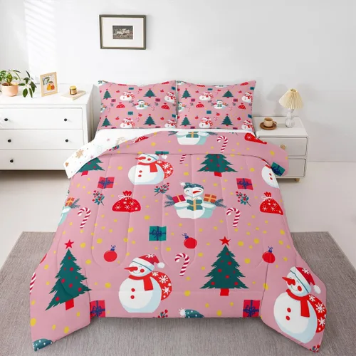 Miniatura 19 de Erosebridal Juego de edredón de Papá Noel tamaño matrimonial para niños y niñas, edredón de plumón de Feliz Navidad, juego de ropa de cama