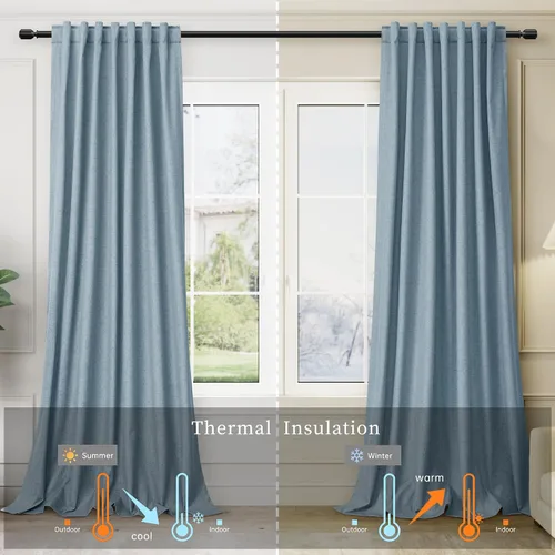 Miniatura 6 de BOODII Cortinas de lino 100% opacas para dormitorio de 102 pulgadas de largo, con aislamiento térmico, oscurecimiento de la habitación, cortinas