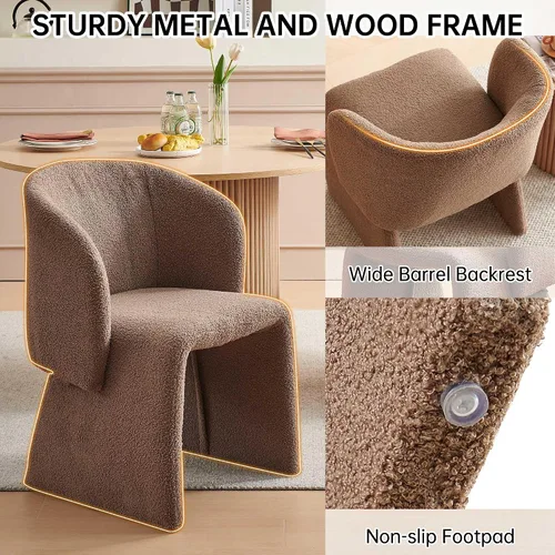 Miniatura 6 de Homedot Juego de mesa de comedor de 3 piezas para 2, mesa de cocina redonda de 47" y sillas de comedor tipo barril tapizadas en marrón, juego