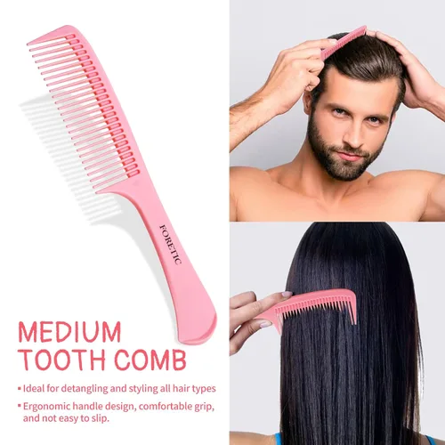 Miniatura 4 de Juego de 3 peines para el cabello para mujeres y hombres, peine de dientes anchos, peine de cola de rata de diente fino, peine de dientes medianos