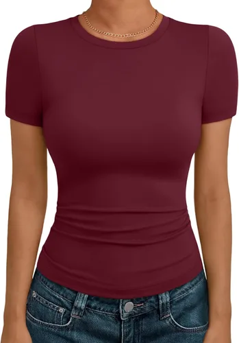 Miniatura 25 de AUTOMET - Camisetas básicas de manga corta para mujer, para verano, entrenamiento o gimnasio, con cuello redondo, ropa moderna estilo Y2K