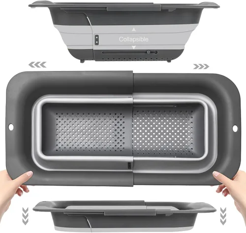 Miniatura 9 de ROTTOGOON Colador plegable de 7 cuartos, colador expandible sobre el fregadero, colador ajustable de silicona para fregadero de cocina, cesta grande