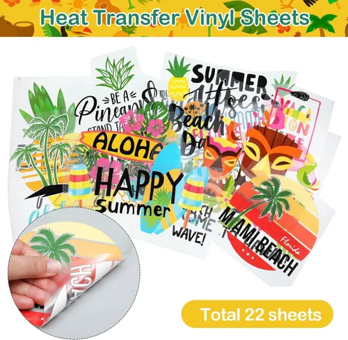 Miniatura 4 de Fainne 22 calcomanías de vinilo de transferencia de calor para playa, para planchar, para planchar, listas para prensar, para camisetas, chaquetas
