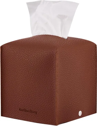 Miniatura 12 de Gashina Story Funda para caja de pañuelos que no se cae, soporte Kleenex de piel sintética de alta calidad, organizador decorativo cuadrado de 5 x 5
