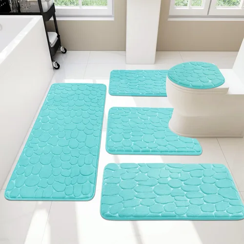 Miniatura 9 de YIHOUSE Juego de 2 tapetes de baño de espuma viscoelástica, antideslizantes, absorbentes de agua, lavables, para fregadero, inodoro y suelo Negro