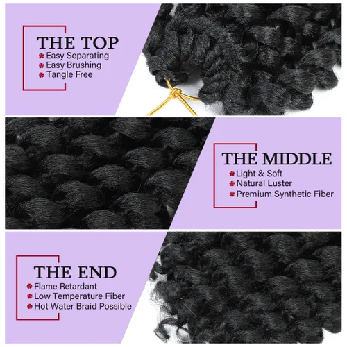 Miniatura 4 de Cabello Jamaicano de ganchillo para mujeres negras, 4 paquetes de 72 raíces, color negro natural, rizos de ganchillo corto preanudado