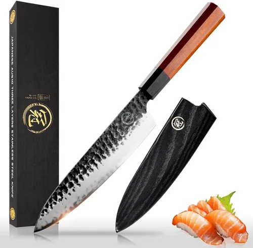 Miniatura 11 de Cuchillo de chef Kiritsuke de 9 pulgadas, cuchillo de cocina japonés hecho a mano forjado profesional afilado, cuchillo de cocina AUS10 de acero