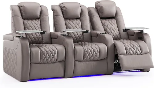 Miniatura 37 de Weilianda Asientos de Cine en Casa de Cuero de Grano Superior Silla Reclinable con Reposacabezas Eléctrico y Reclinación Asientos de Película Sofá