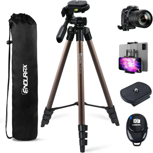 Miniatura 9 de Endurax Trípode de cámara de 60 pulgadas para Canon Rebel Eos Nikon DSLR, trípodes de viaje para tableta de teléfono con control remoto, color negro