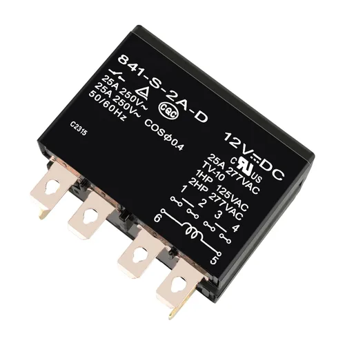 Miniatura 3 de 841-S-2A-D 12VDC Relé de propósito general 25A 277VAC con cubierta de polvo Terminal rápido DPDM 6 Pin