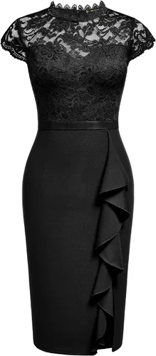 Miniatura 5 de Miusol vestido de cóctel corto para mujer, estilo retro y floral, con encaje y volantes